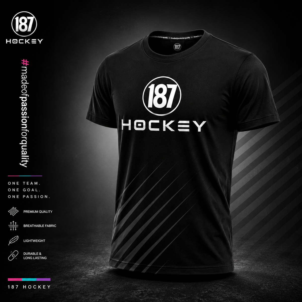 187 Hockey Casual T-Shirt Junior – Schwarz/Weiß